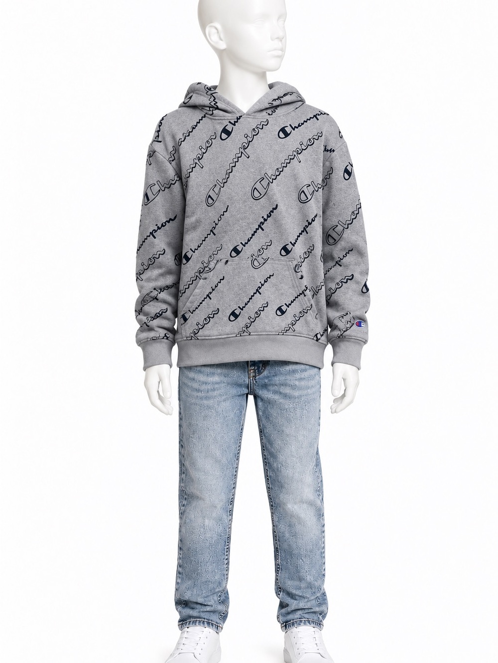 Champion Kids' Gray Logo Allover Hoodie